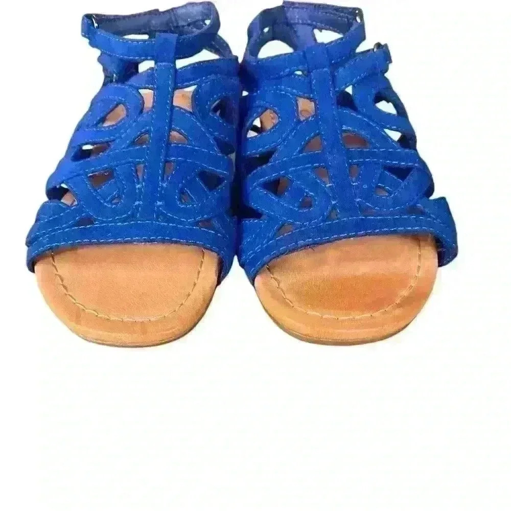 zara girls blue strappy suede gladiator  geometrical sandals size 9C